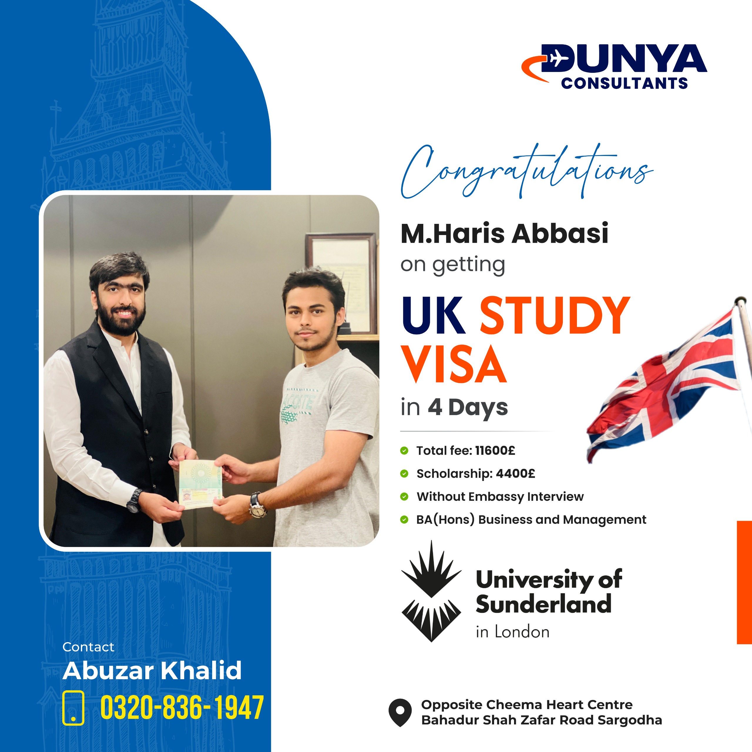 M Haris Abbasi UK Visa Approval - Success Stories by Dunya Consultants