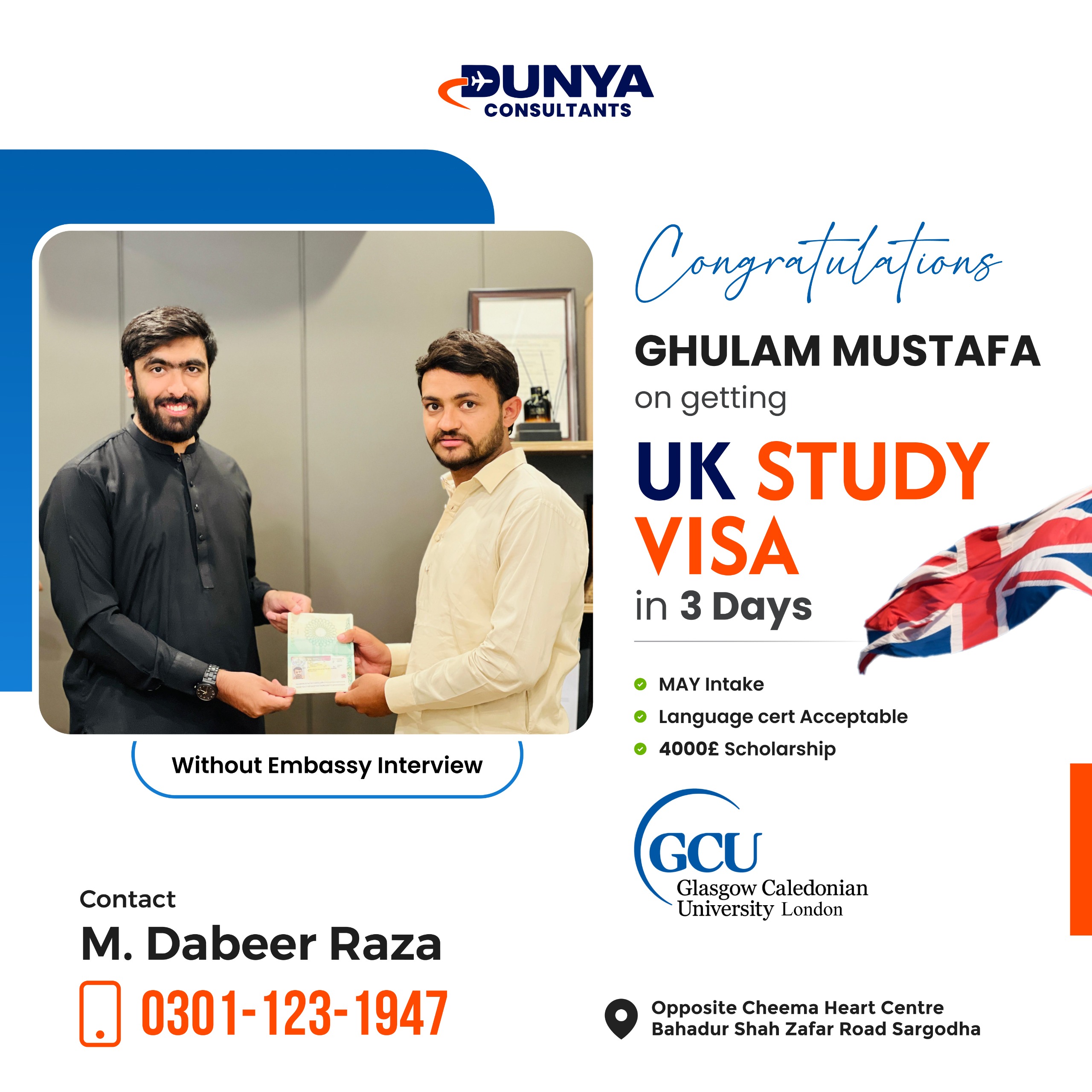 Ghullam Mustafa UK study visa approval