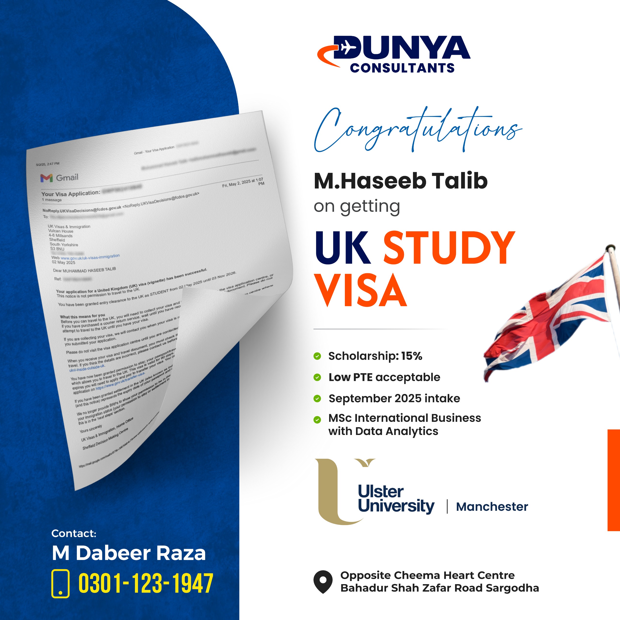 M. Haseeb Talib UK study Visa Approval