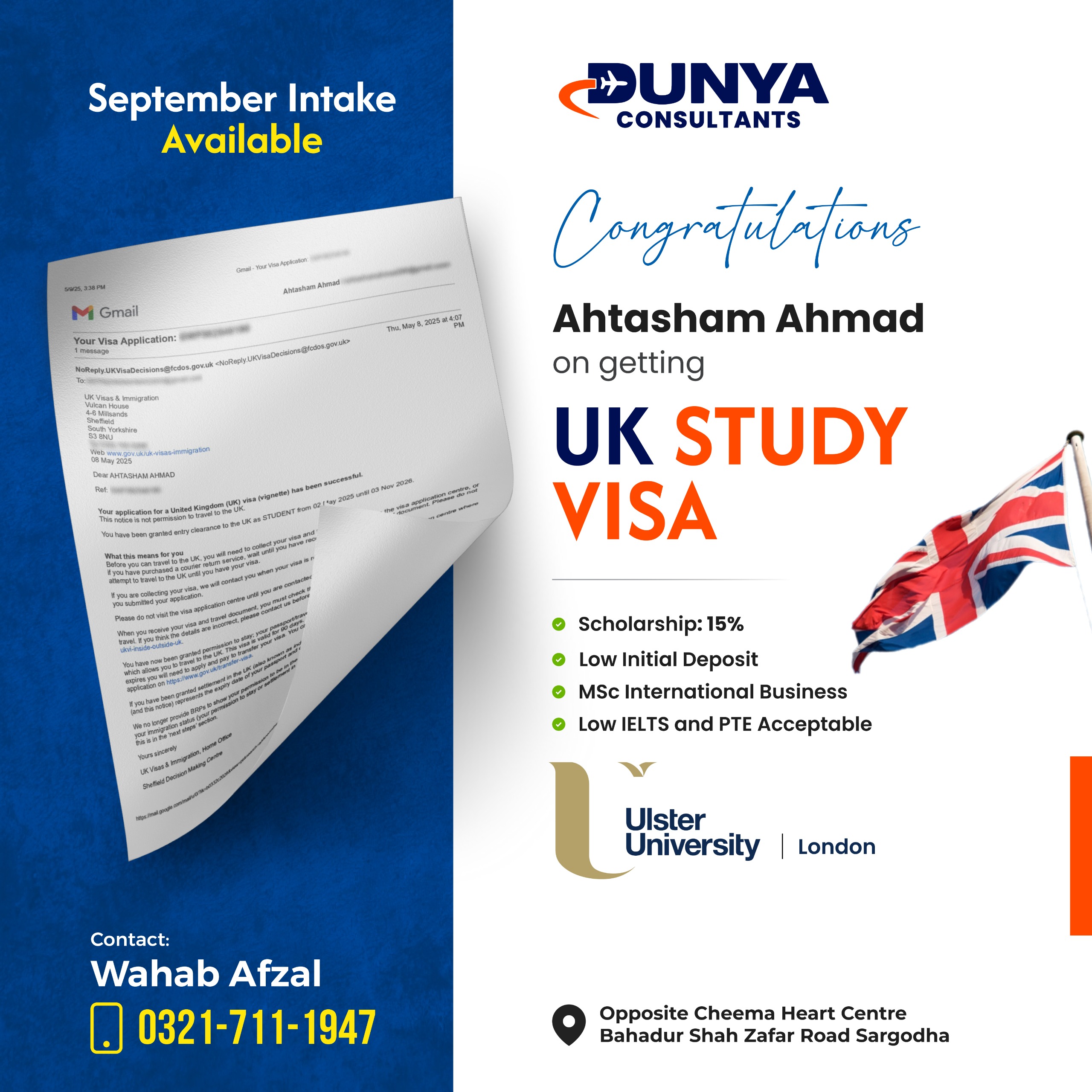Ahtasham Ahmad UK study Visa Approval