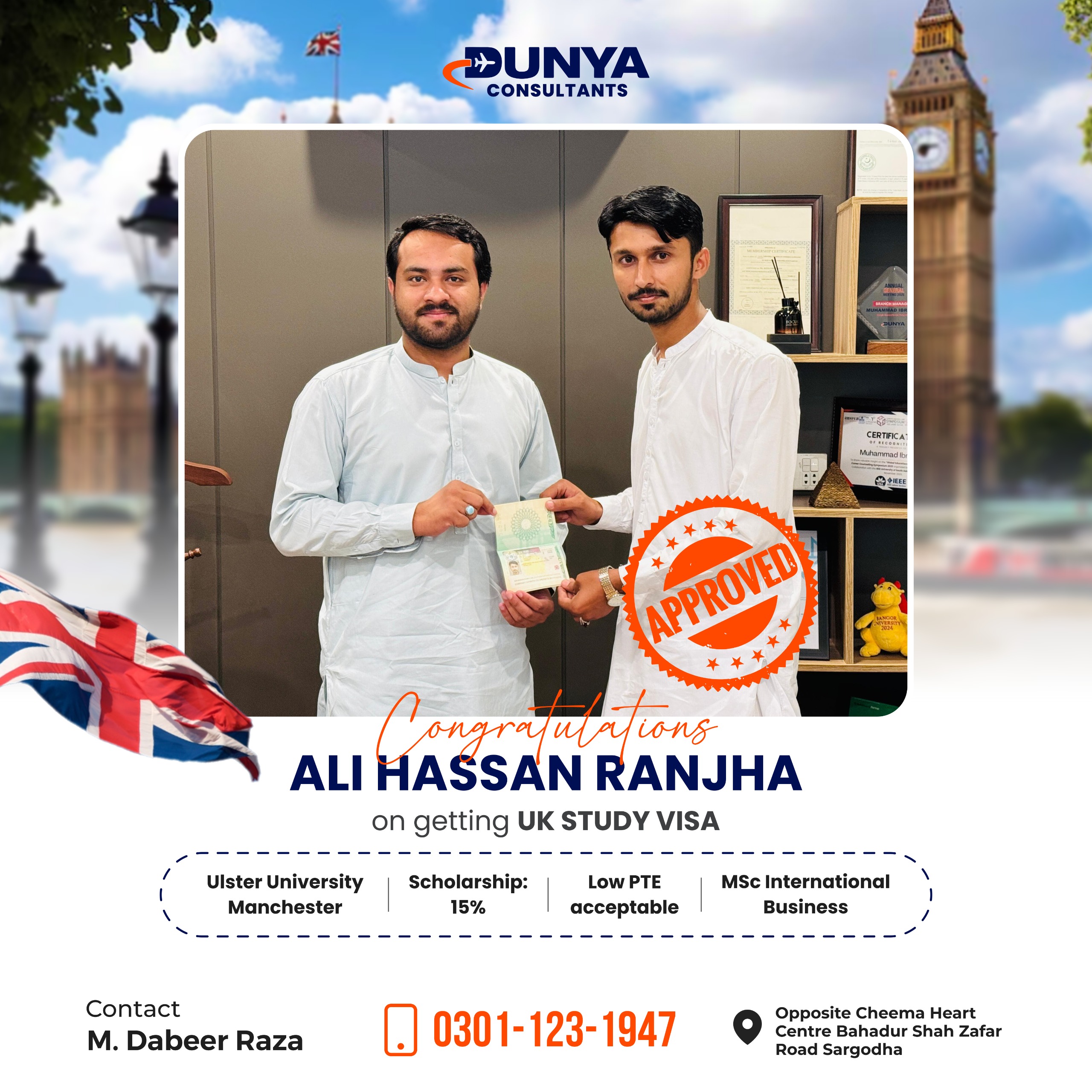 Ali Hassan Ranjha UK study Visa Approval