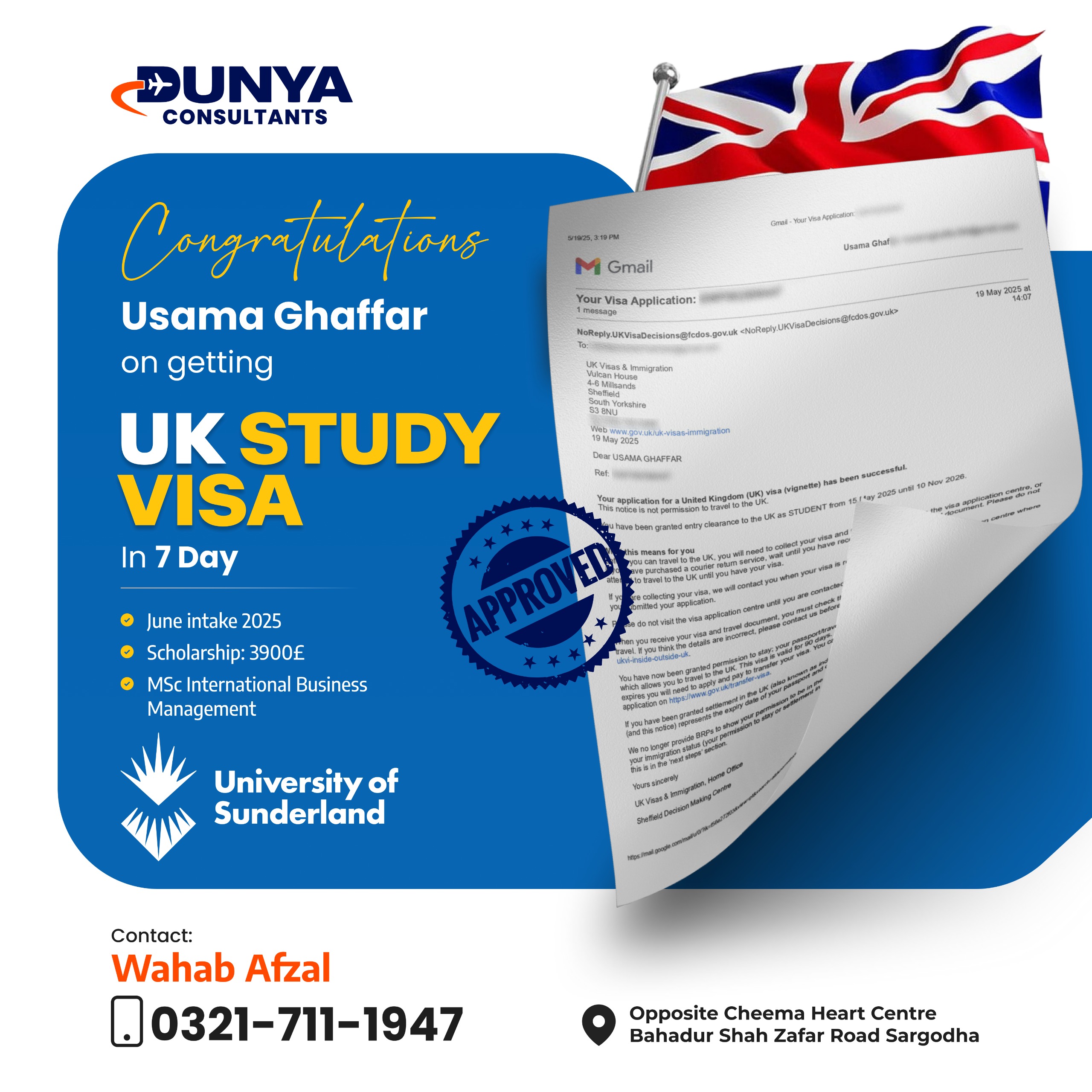 Usama Ghaffar UK Student Visa Approval