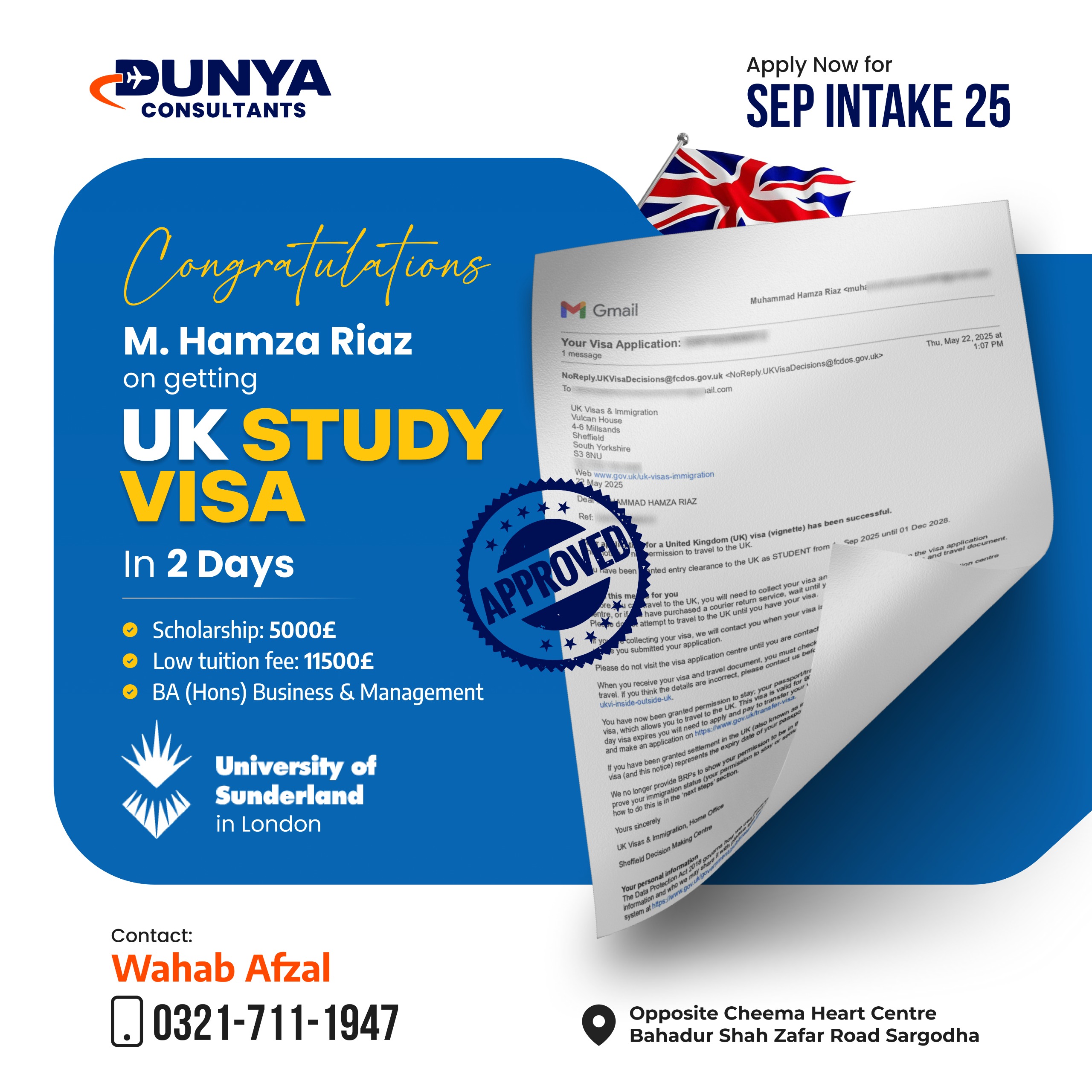 M. Hamza Riaz UK Student Visa Approval
