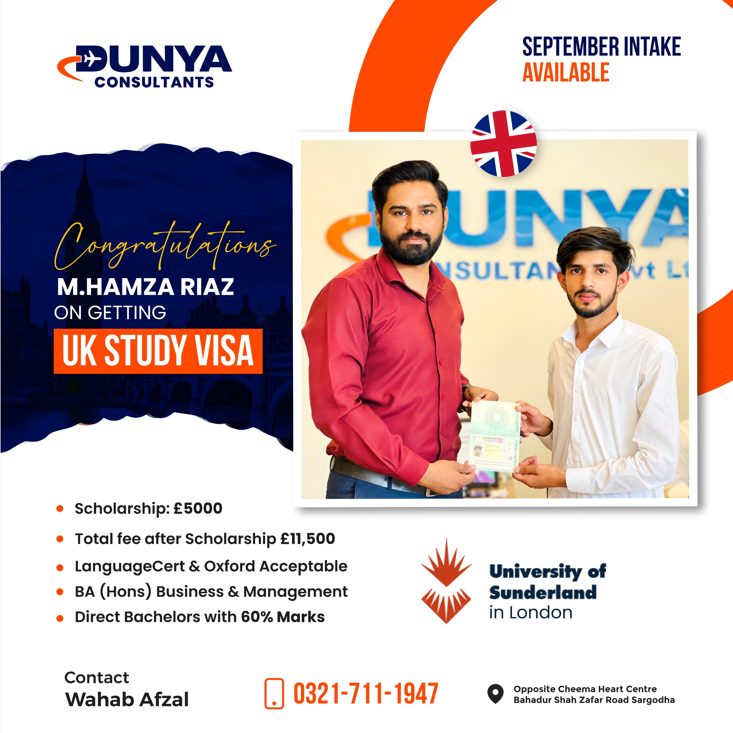M Hamza Riaz UK study visa success story