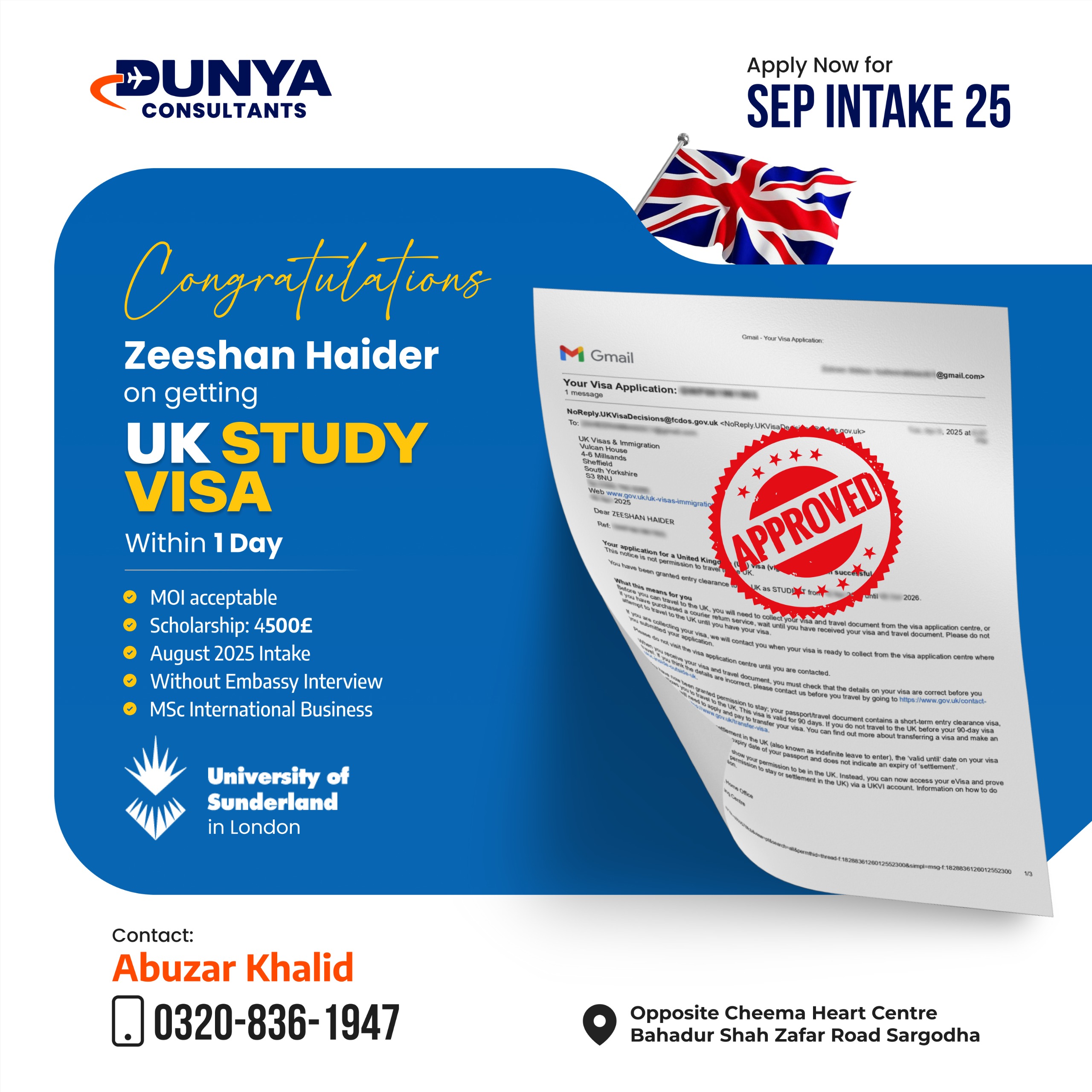 Zeeshan Haider UK student visa success story