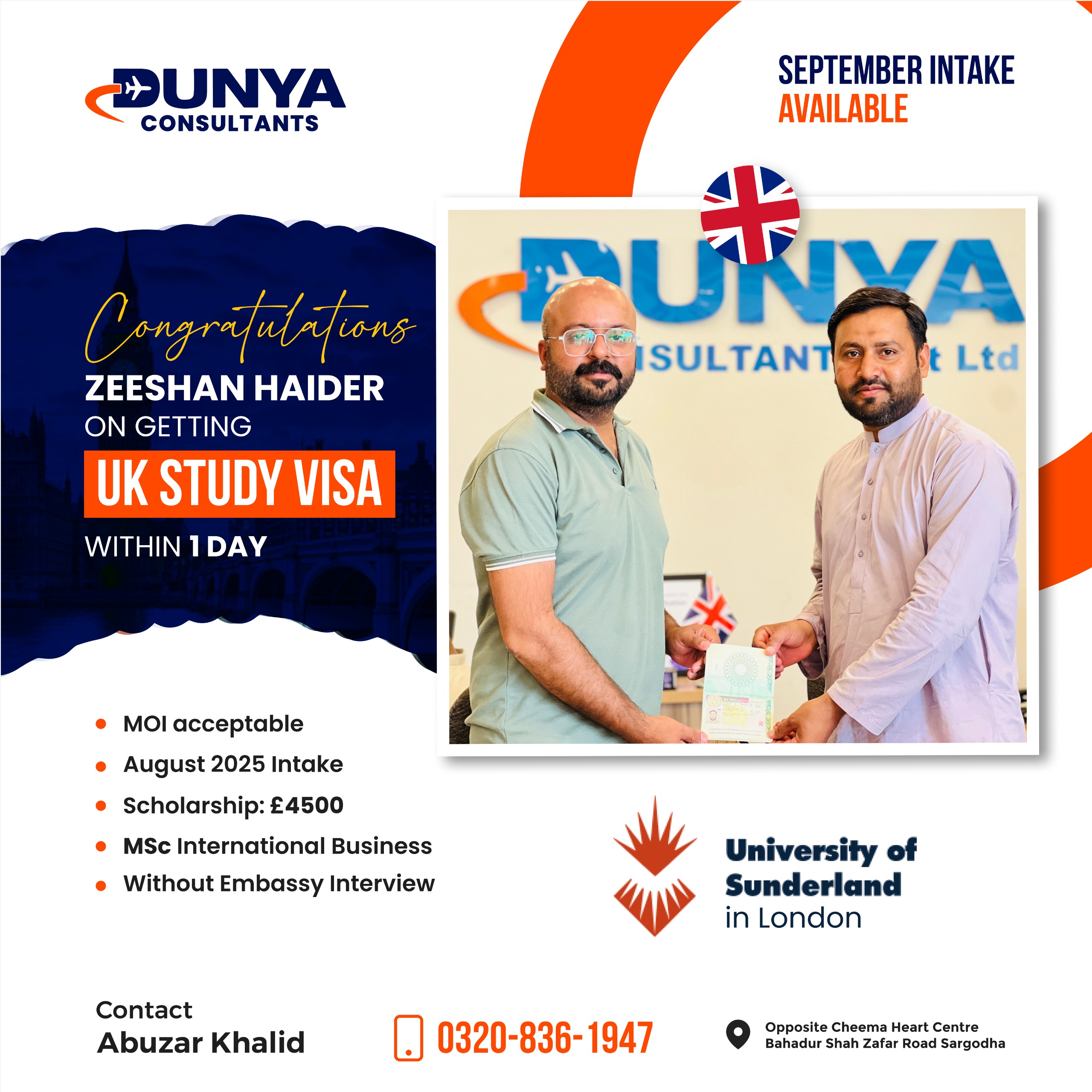 Zeeshan Haider UK study visa success story