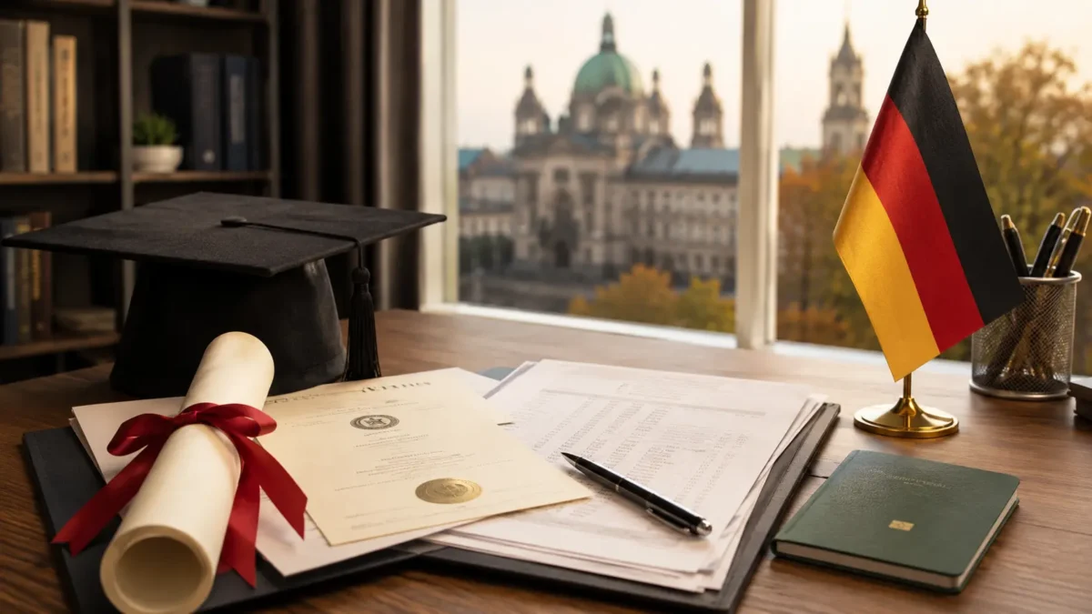 Germany student visa application documents with passport and accommodation proof