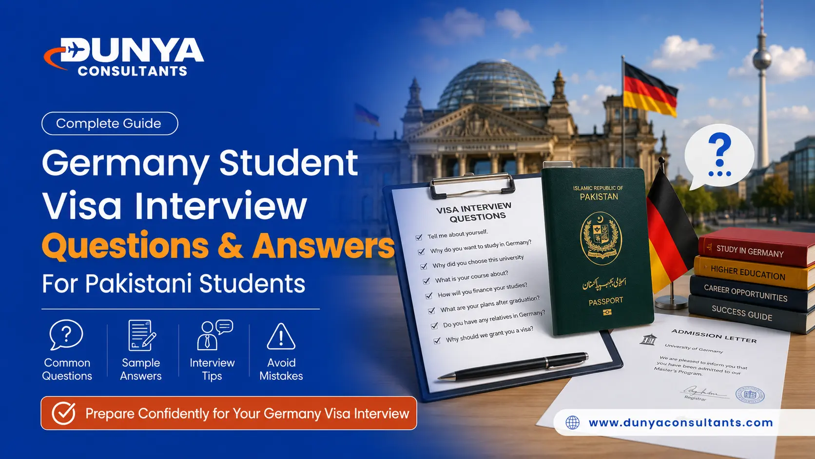 Germany student visa interview questions and answers for Pakistani students