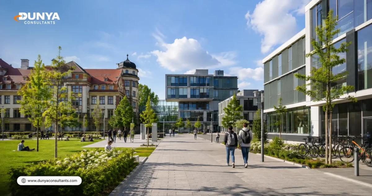Modern German university campus for international students